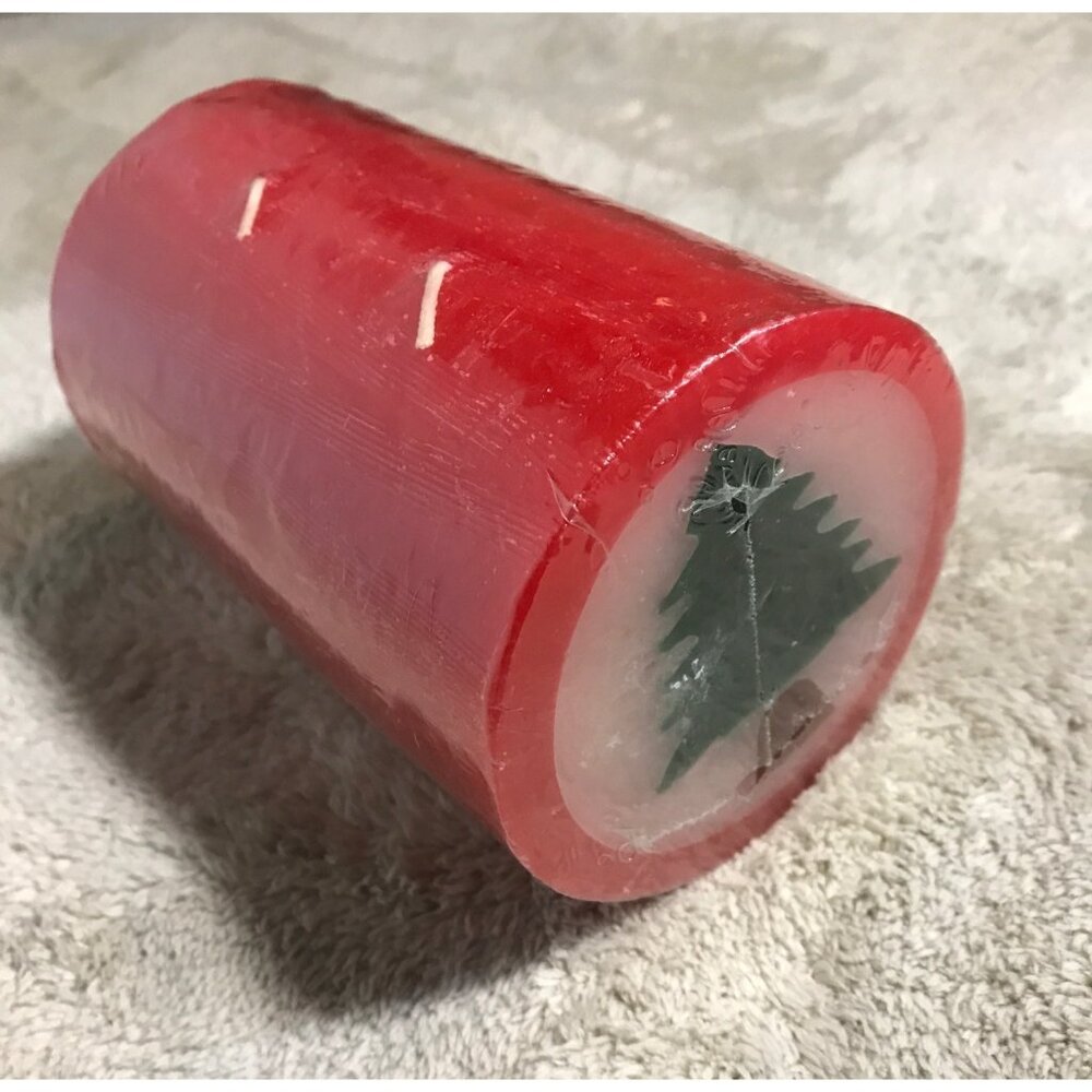 Red Christmas Tree Pillar Candle Horizontal 6 X 3"